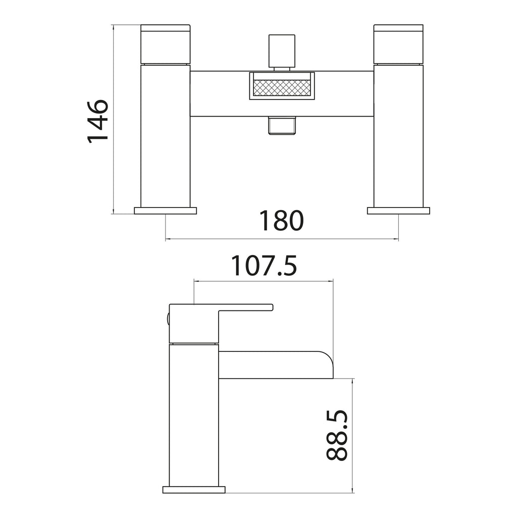 Scudo Victoria Bath Filler - Chrome - technical drawing with dimensions