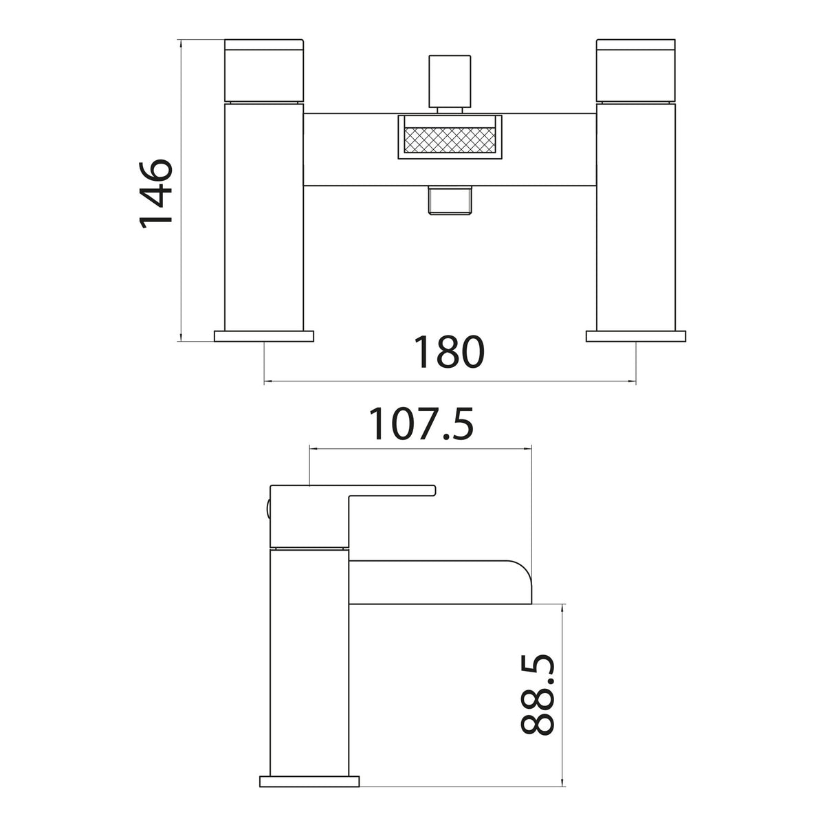 Scudo Victoria Bath Filler - Chrome - technical drawing with dimensions