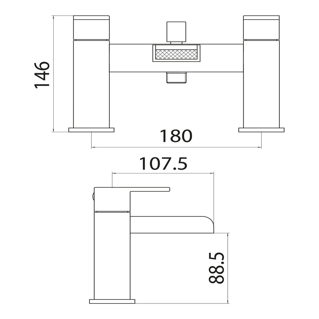 Scudo Victoria Bath Shower Mixer Tap With Shower Kit And Wall Bracket - Chrome - technical drawing with dimensions
