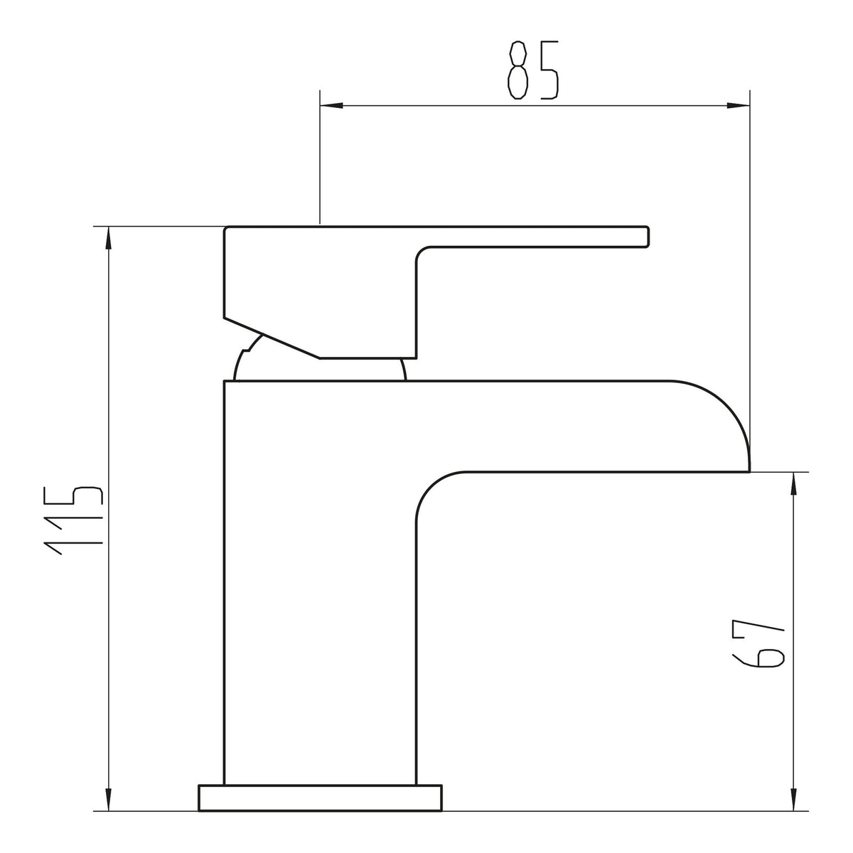 Scudo Victoria Mini Mono Basin Mixer Tap With Push Waste - Chrome - technical drawing with dimensions
