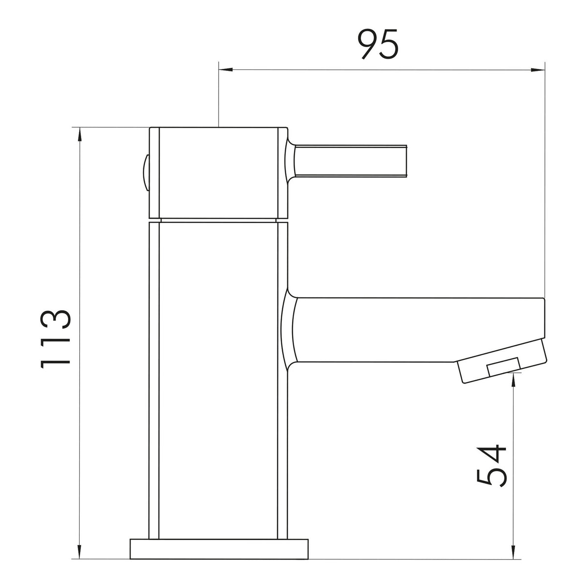 Scudo Forme Mono Basin Mixer Tap With Push Waste - Chrome - technical drawing with dimensions
