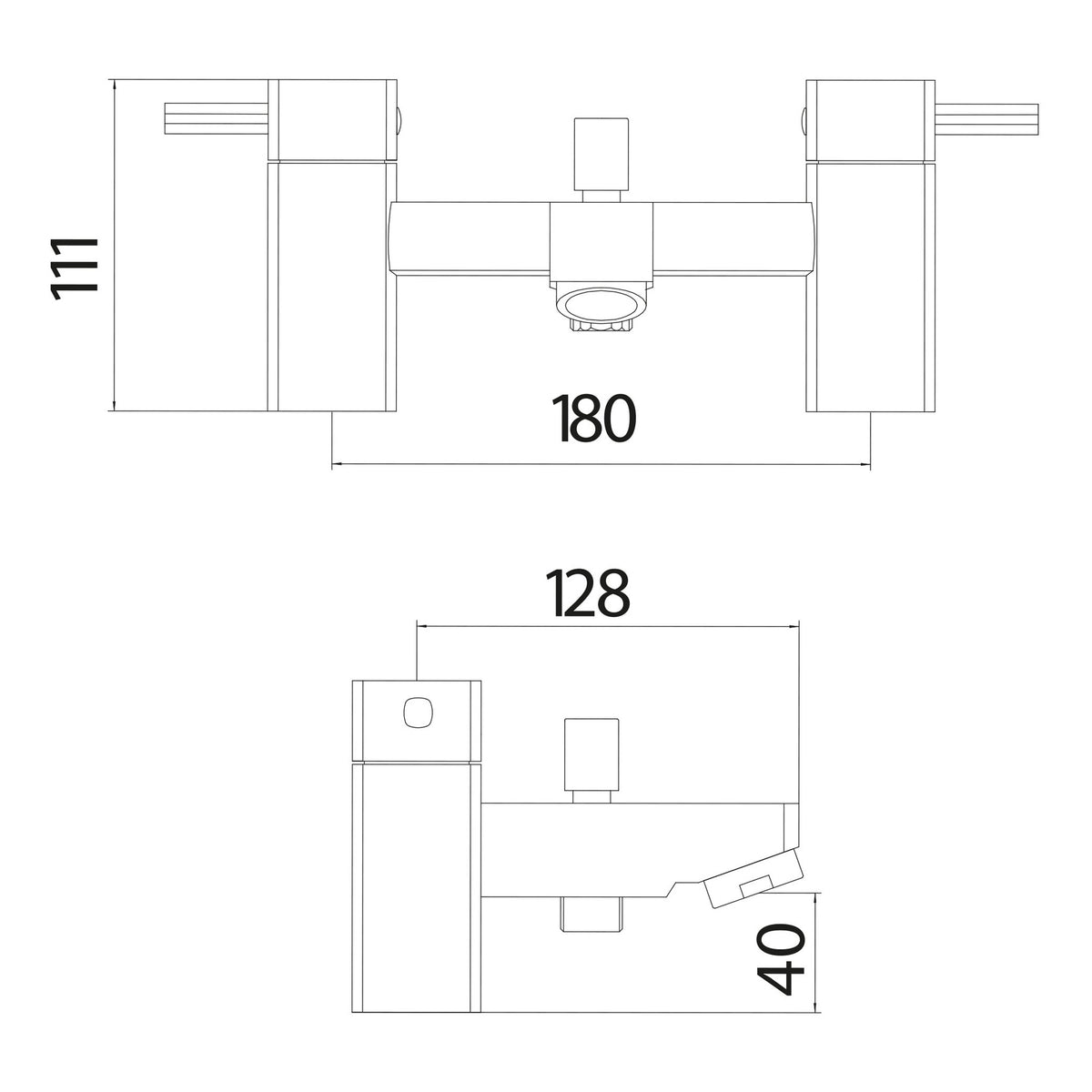 Scudo Forme Bath Shower Mixer Tap With Shower Kit And Wall Bracket - Chrome - technical drawing with dimensions