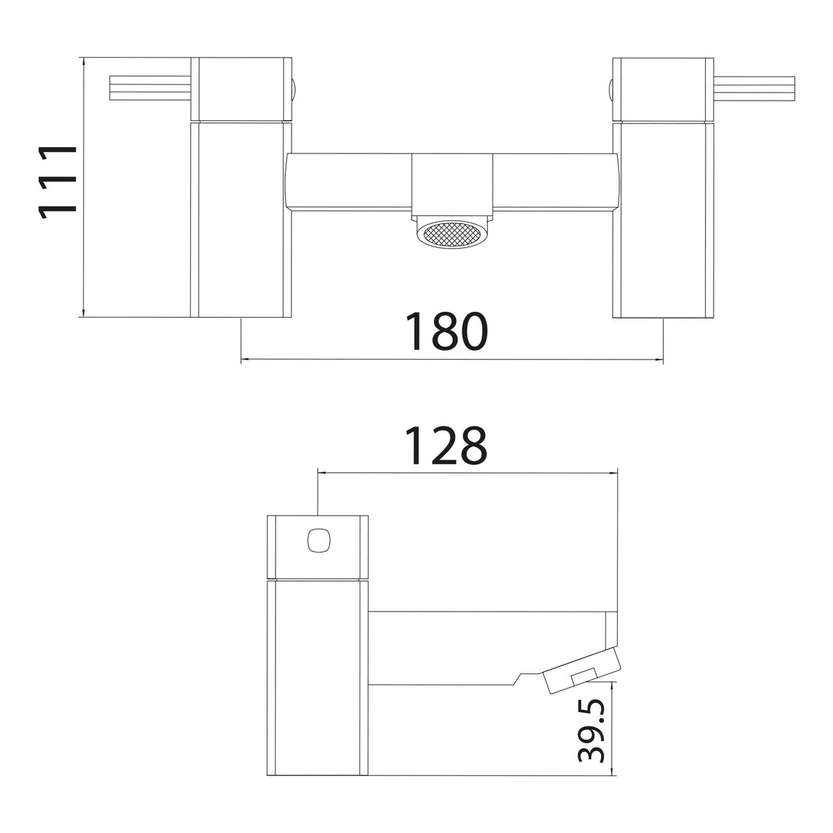 Scudo Forme Bath Filler - Chrome - technical drawing with dimensions