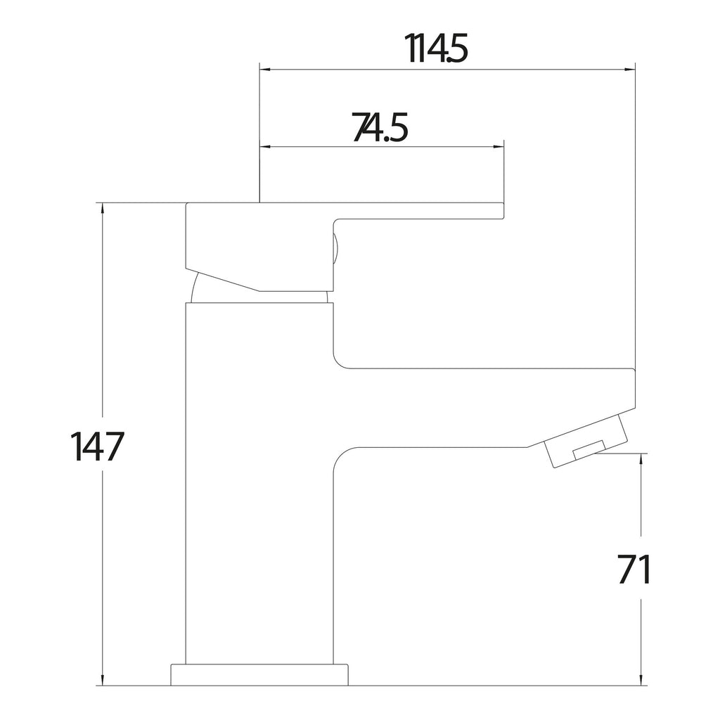 Scudo Favour Mono Basin Mixer Tap With Push Waste - Chrome - technical drawing with dimensions