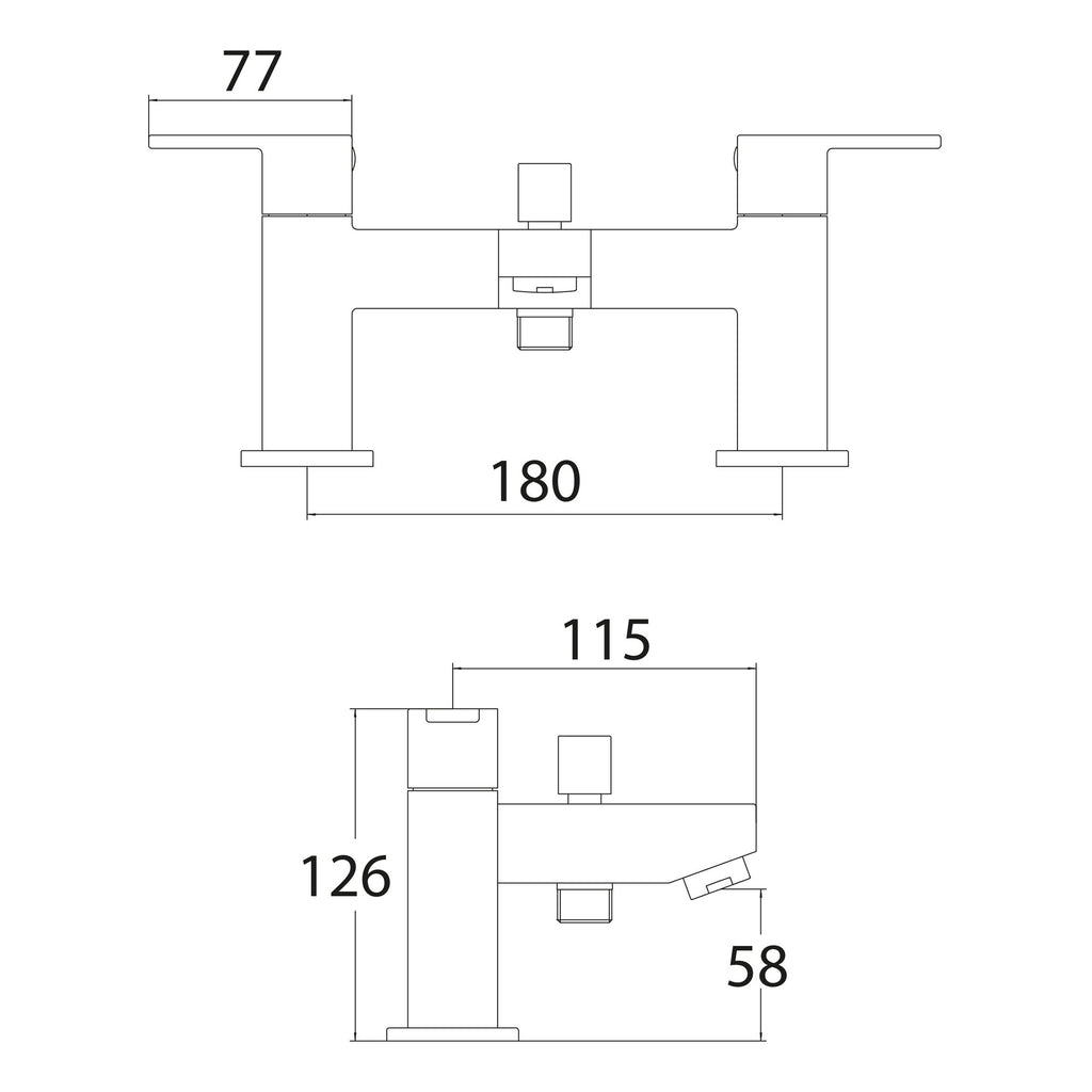 Scudo Favour Bath Shower Mixer Tap With Shower Kit And Wall Bracket - Chrome - technical drawing with dimensions