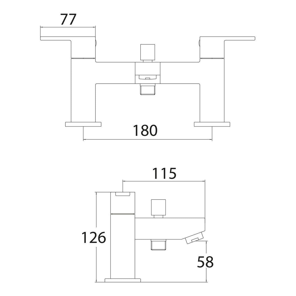 Scudo Favour Bath Shower Mixer Tap With Shower Kit And Wall Bracket - Chrome - technical drawing with dimensions