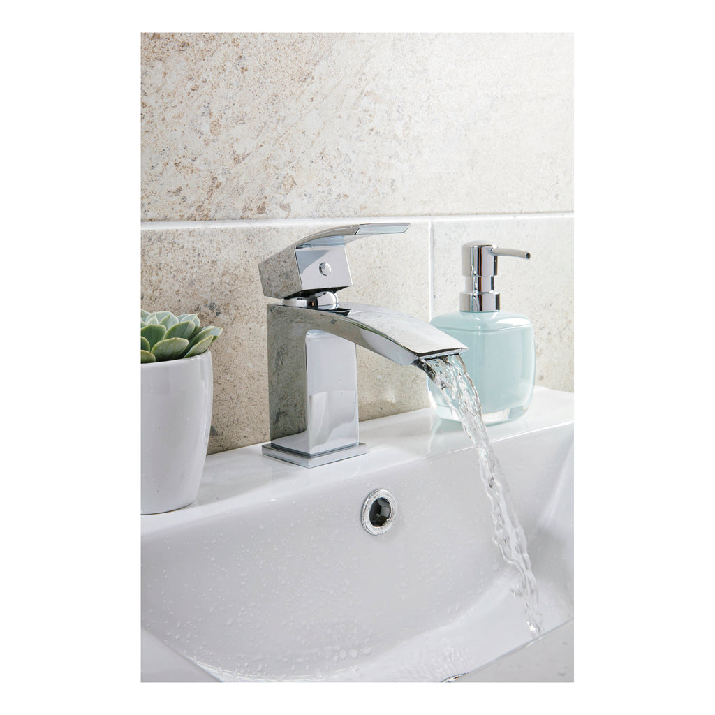 Scudo Mini Mono Basin Mixer Tap with Push Waste - Chrome