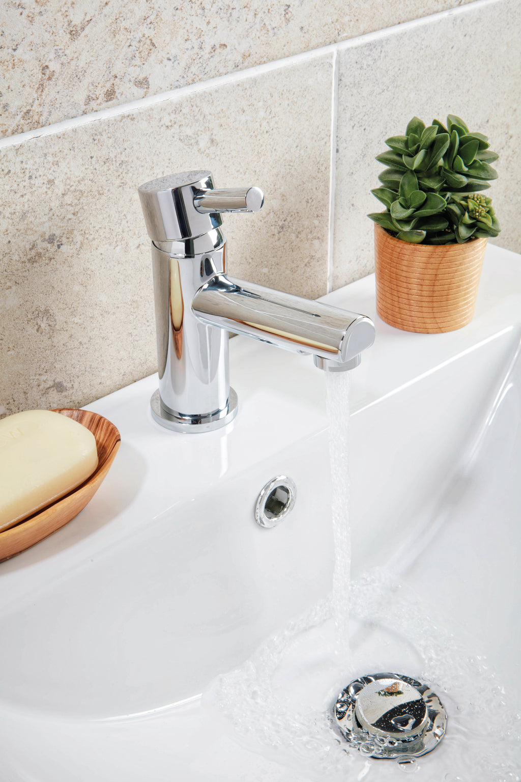 Scudo Premier Mono Basin Mixer Tap With Push Waste - Chrome - lifestyle