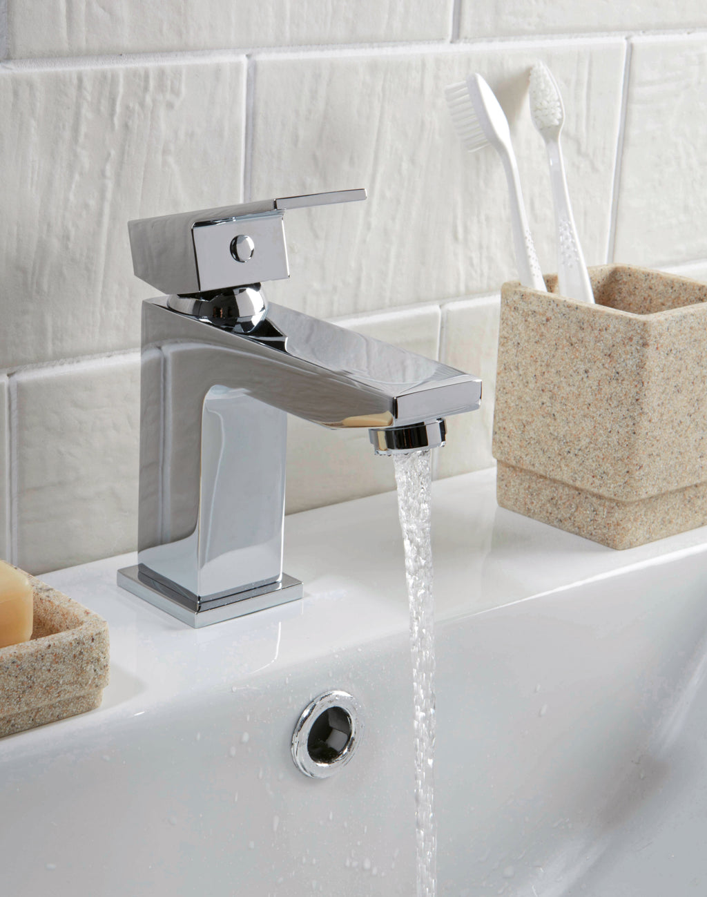 Scudo Lanza Mono Basin Mixer Tap With Push Waste - Chrome - lifestyle