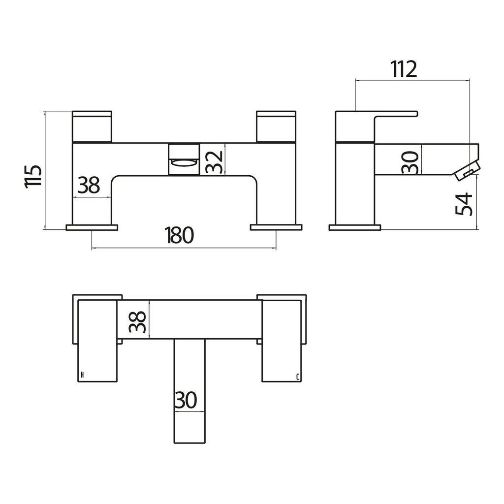 Scudo Lanza Bath Filler - Chrome - technical drawing with dimensions