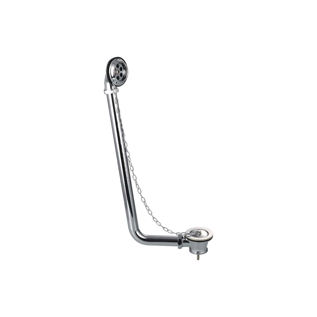 Chrome kitchen sink plug with chain and overflow catchment. Suitable for modern bathroom or kitchen installation, enhancing functionality and style. Designed for durability and easy operation.