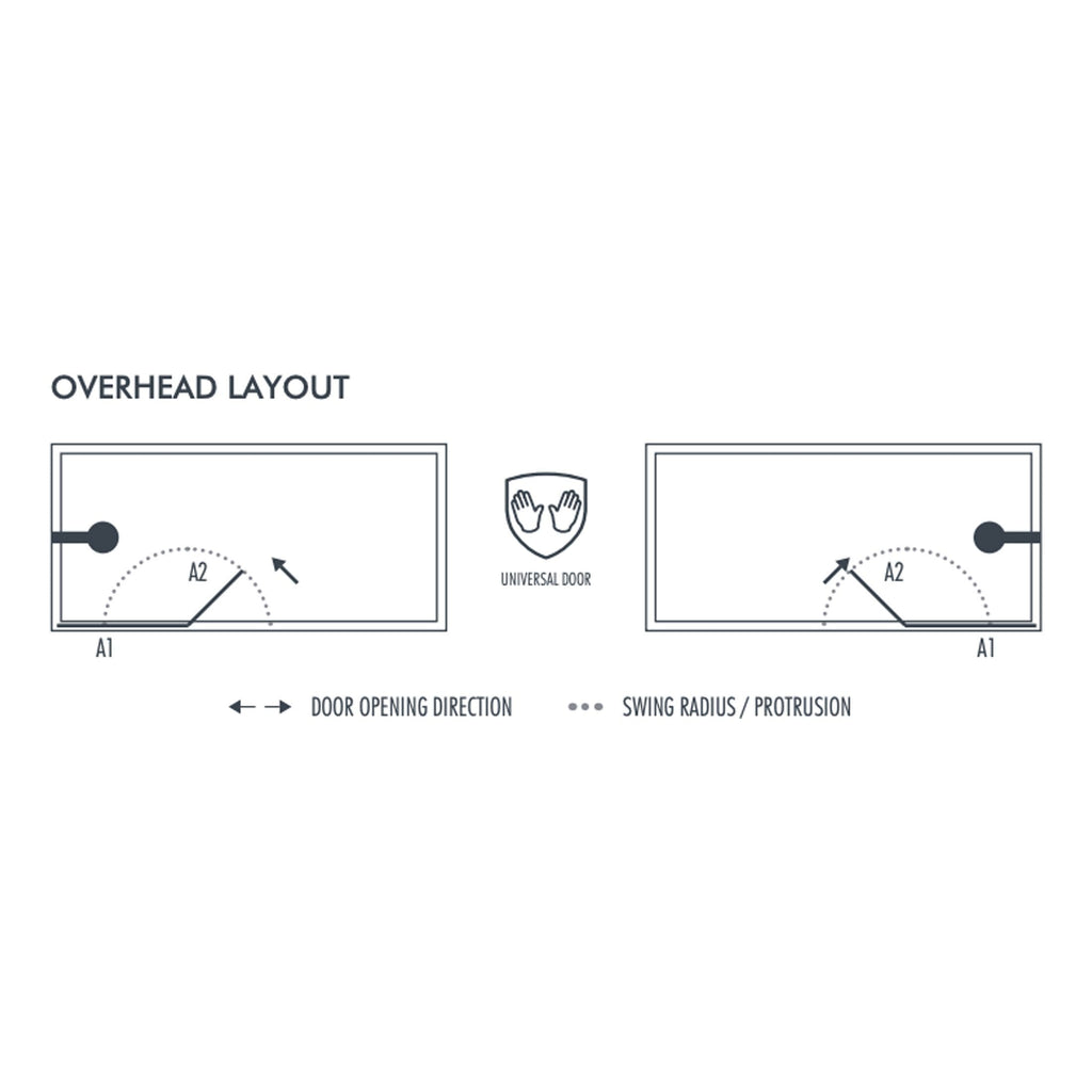 '- Overhead bathroom door layout plan illustrating door swing and opening directions for accessibility and space optimisation.