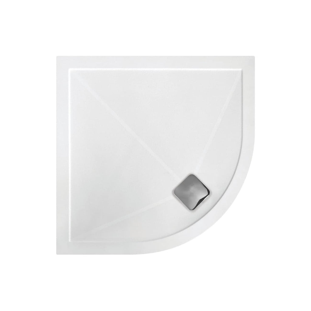 Sleek white square shower tray with built-in drain for modern bathroom designs. Durable acrylic surface, easy to clean, perfect for contemporary and accessible bathroom setups.