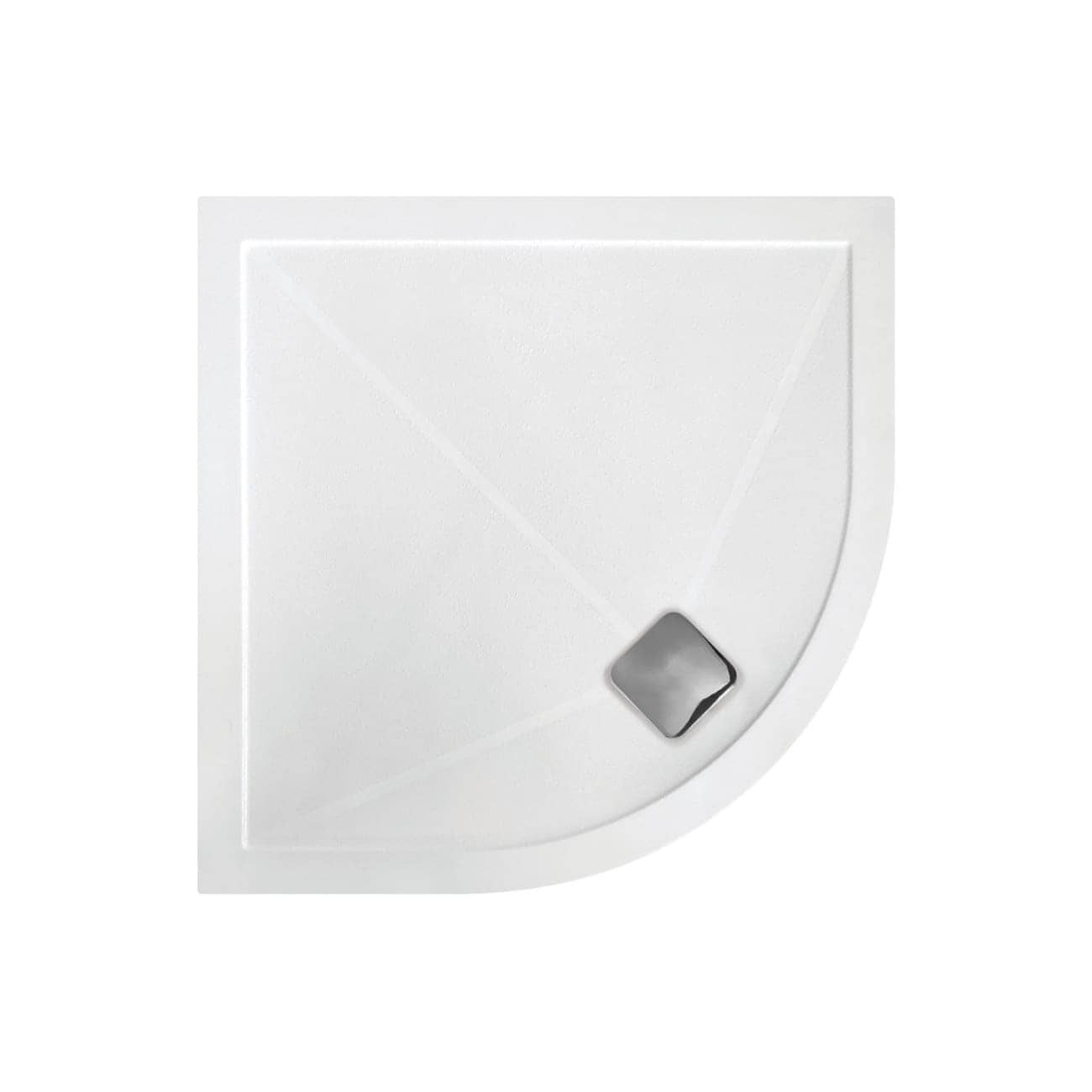 Smooth white shower tray with a modern square drain, designed for contemporary bathrooms and easy access. Ideal for bathrooms with minimalistic and clean aesthetics.