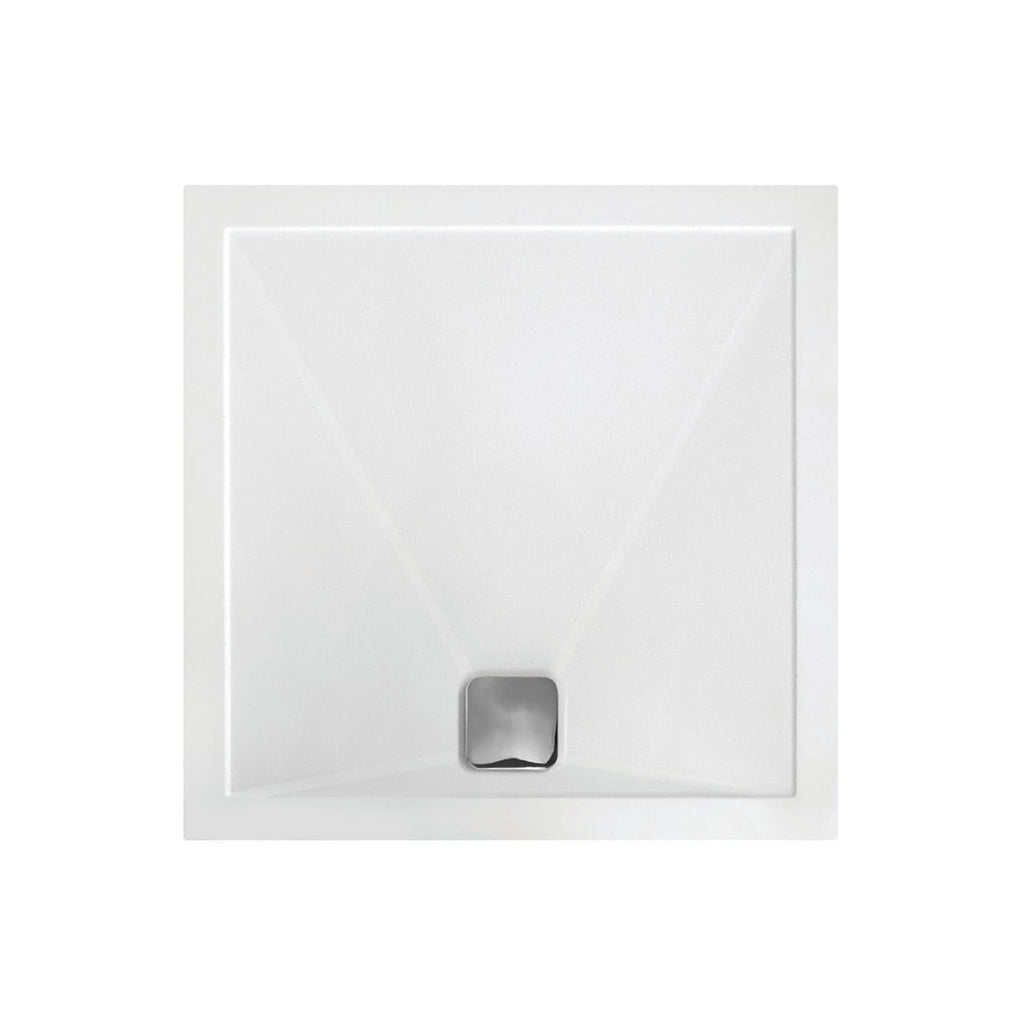 Bright white shower drain grate with square design, ideal for modern bathroom renovations; made from durable materials for long-lasting performance.