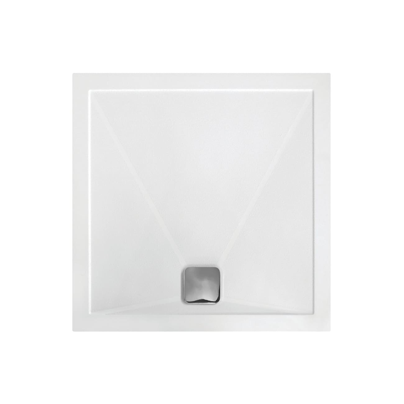 Modern white shower base with stainless steel drain, sleek square design perfect for contemporary bathrooms, durable and easy to clean.