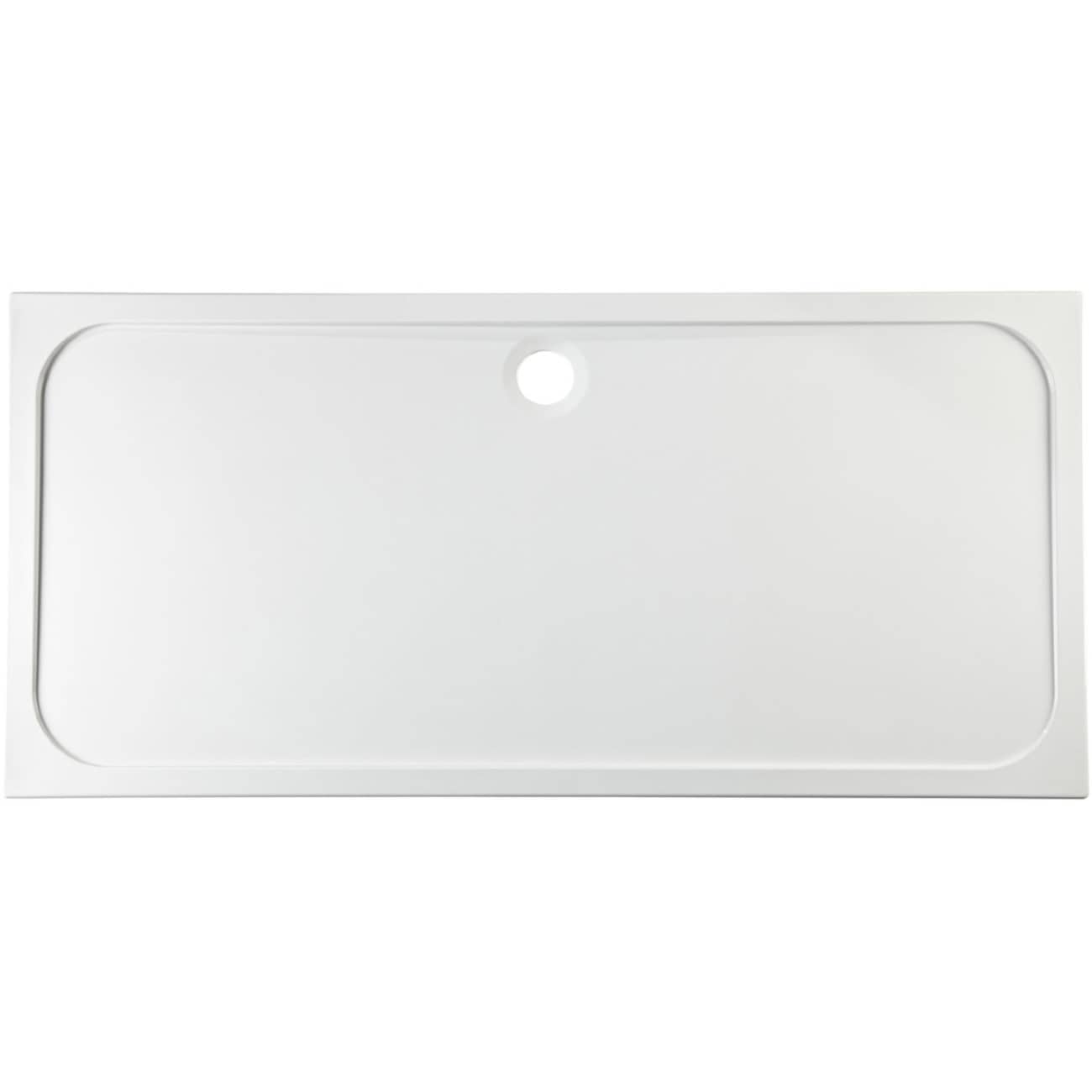 White acrylic shower base with a central drainage hole, designed for modern bathroom installations, offering durability and style for comfortable showering experiences.