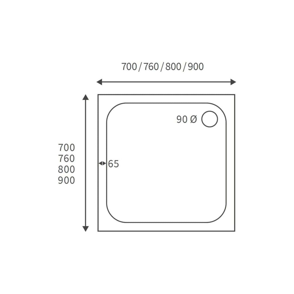 700/760/800/900 mm shower tray size diagram with dimensions for bathroom renovation.