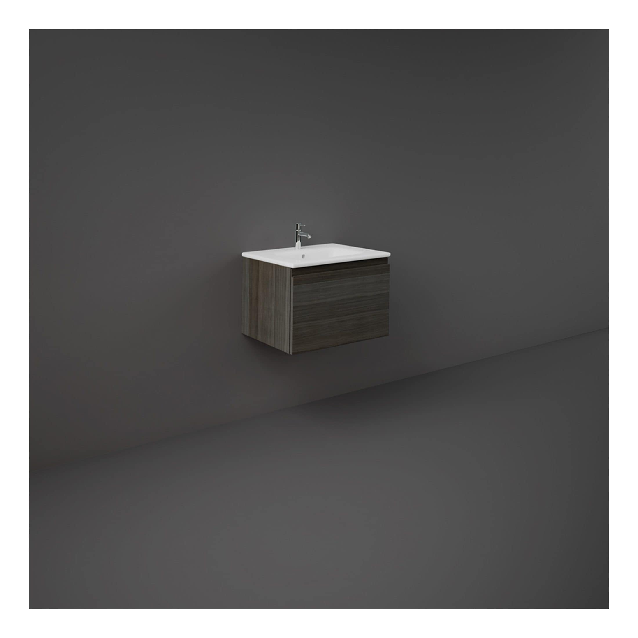 Sleek modern wall-mounted bathroom vanity with integrated sink and chrome faucet at Bubly Bathrooms in the UK. Perfect for contemporary bathroom designs.
