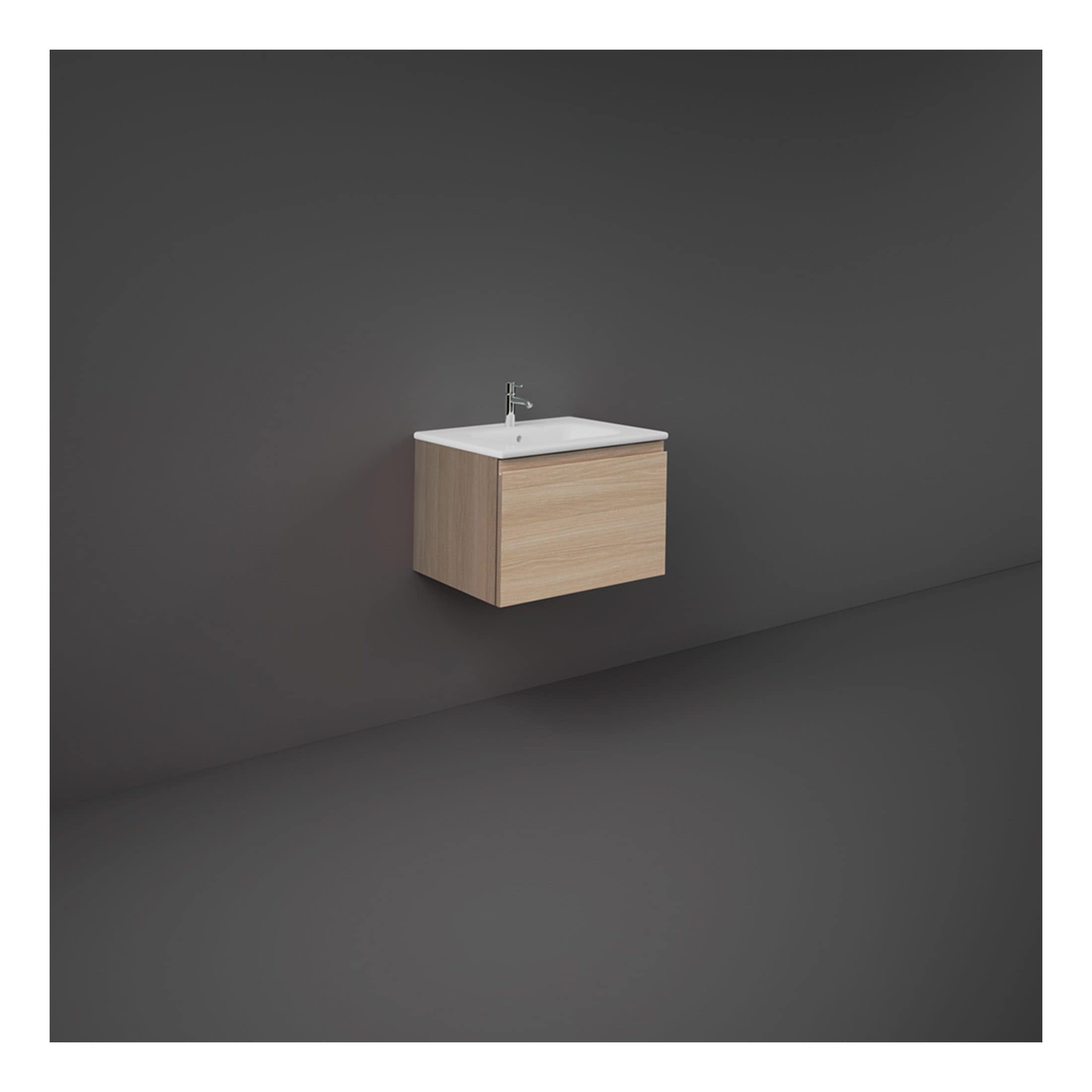 Sleek modern bathroom vanity with wood finish and integrated sink, minimalist design perfect for contemporary bathrooms.