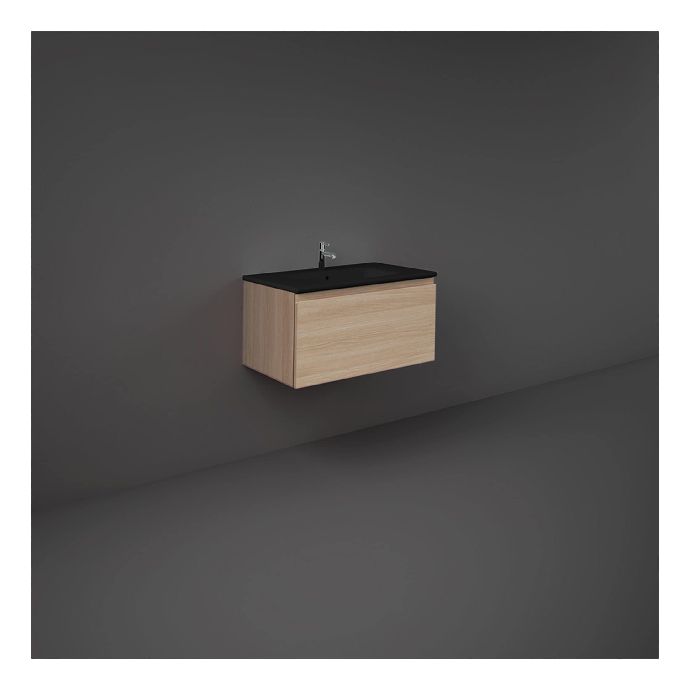 Sleek modern bathroom vanity with wooden finish and black countertop, featuring a minimalist design for contemporary bathroom aesthetics, perfect for stylish bathroom renovations.