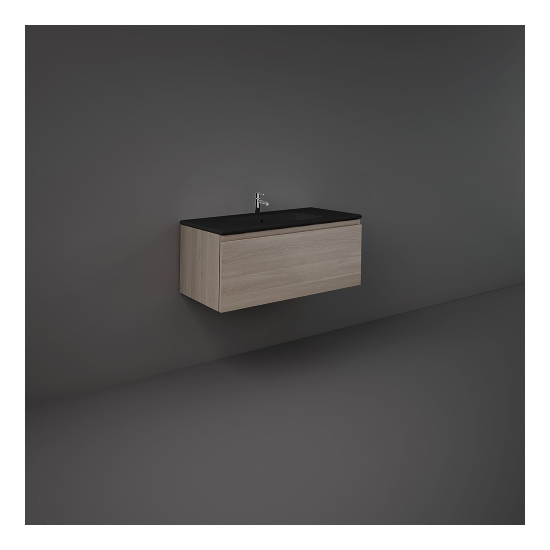 Sleek modern bathroom vanity with black countertop and under-sink storage, minimalist design, perfect for contemporary bathrooms, high-quality materials, and stylish aesthetics.