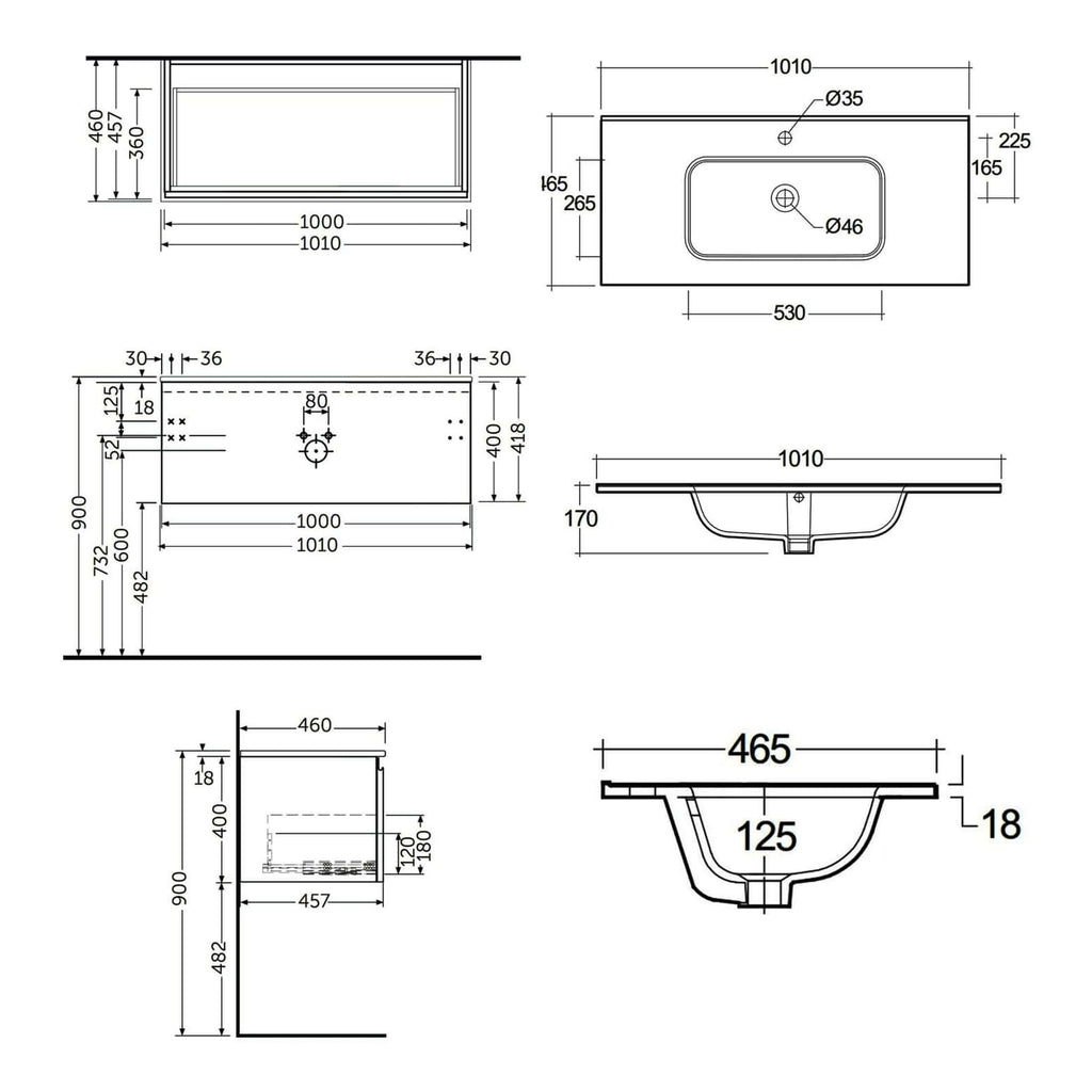 High-quality bathroom basin design with precise technical drawing, including dimensions and installation details for modern Bubly bathrooms. Perfect for bathroom renovation and plumbing projects.