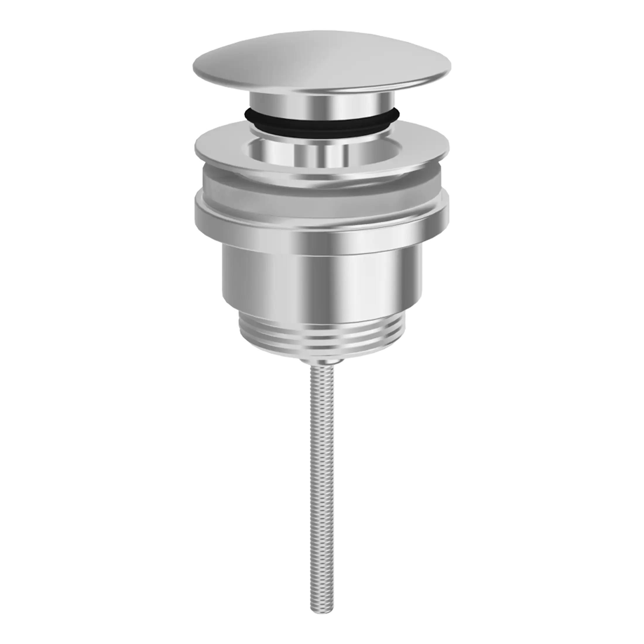 High-quality chrome bathroom pop-up drain assembly with a long threaded pipe for seamless sink installation. Ideal for modern, stylish bathroom designs.