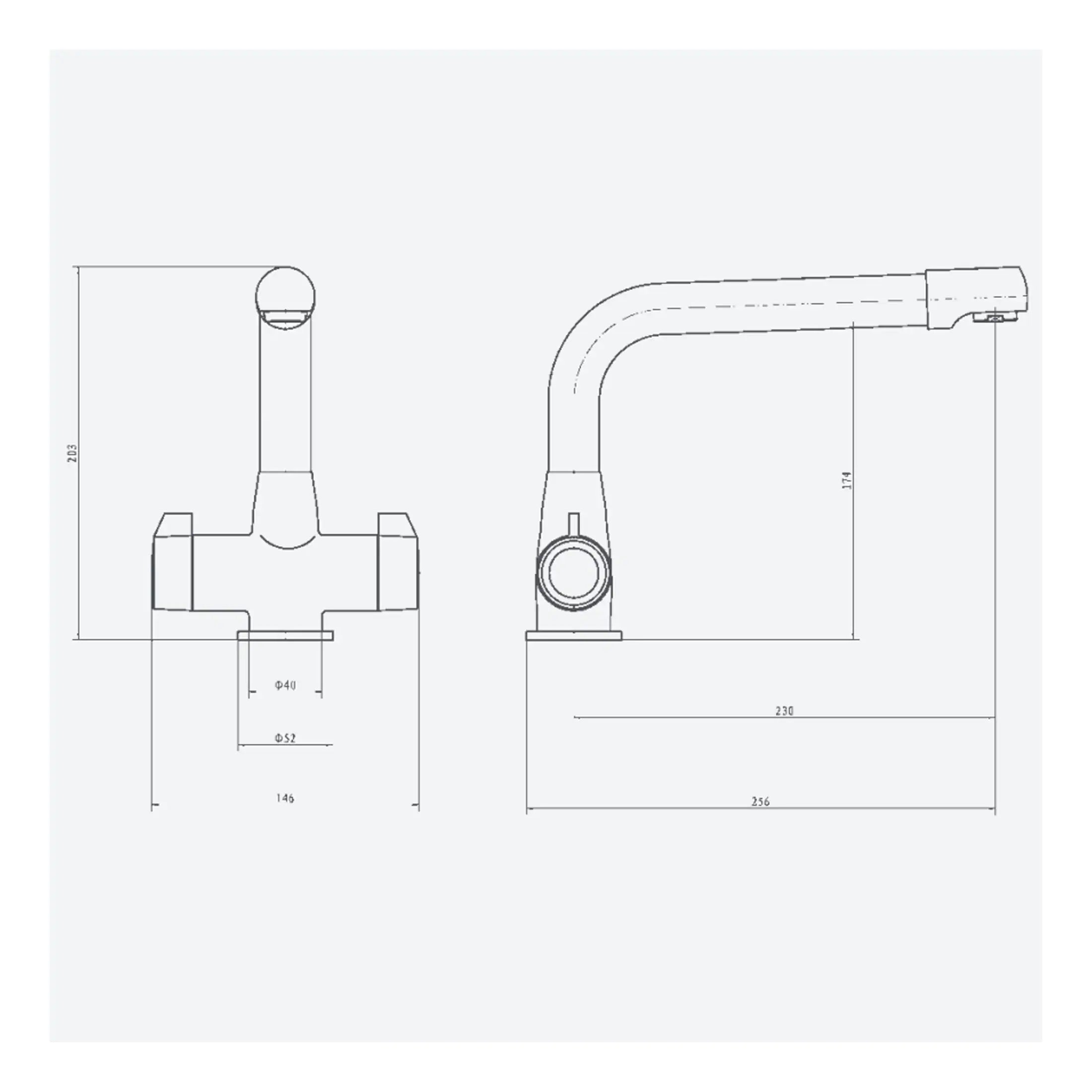 Sleek modern kitchen tap with detailed technical drawing and measurements for precise installation. Ideal for contemporary kitchens, combining functionality and stylish design.