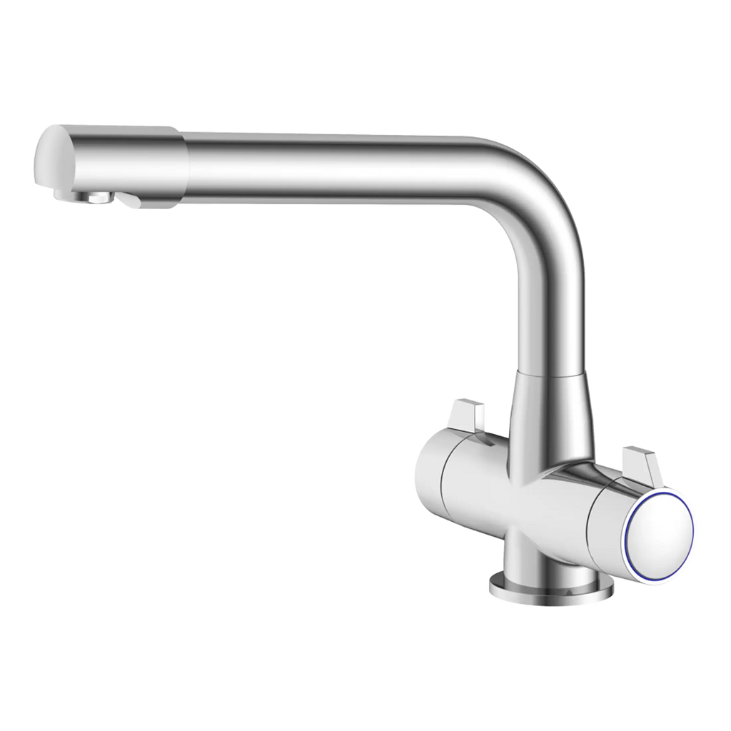 Modern stainless steel kitchen tap with sleek design and single lever for easy water control.
