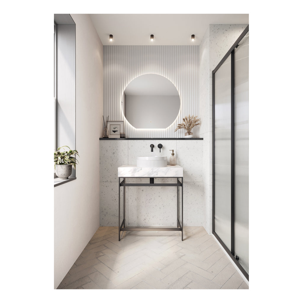 Scudo Fluted Gloss White Countertop Basin – 575×360×116mm - lifestyle