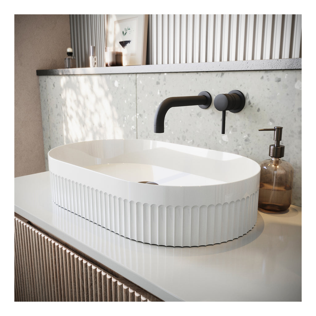 Scudo Fluted Gloss White Countertop Basin – 575×360×116mm - lifestyle