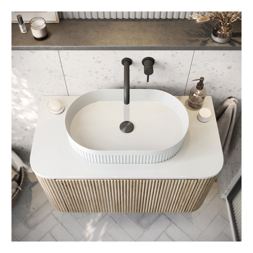 Scudo Fluted Gloss White Countertop Basin – 575×360×116mm - lifestyle