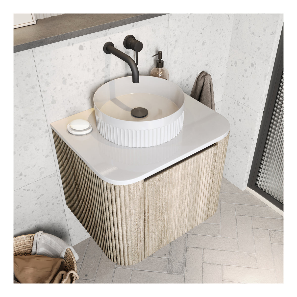 Scudo Fluted 360mm Round Countertop Basin - lifestyle