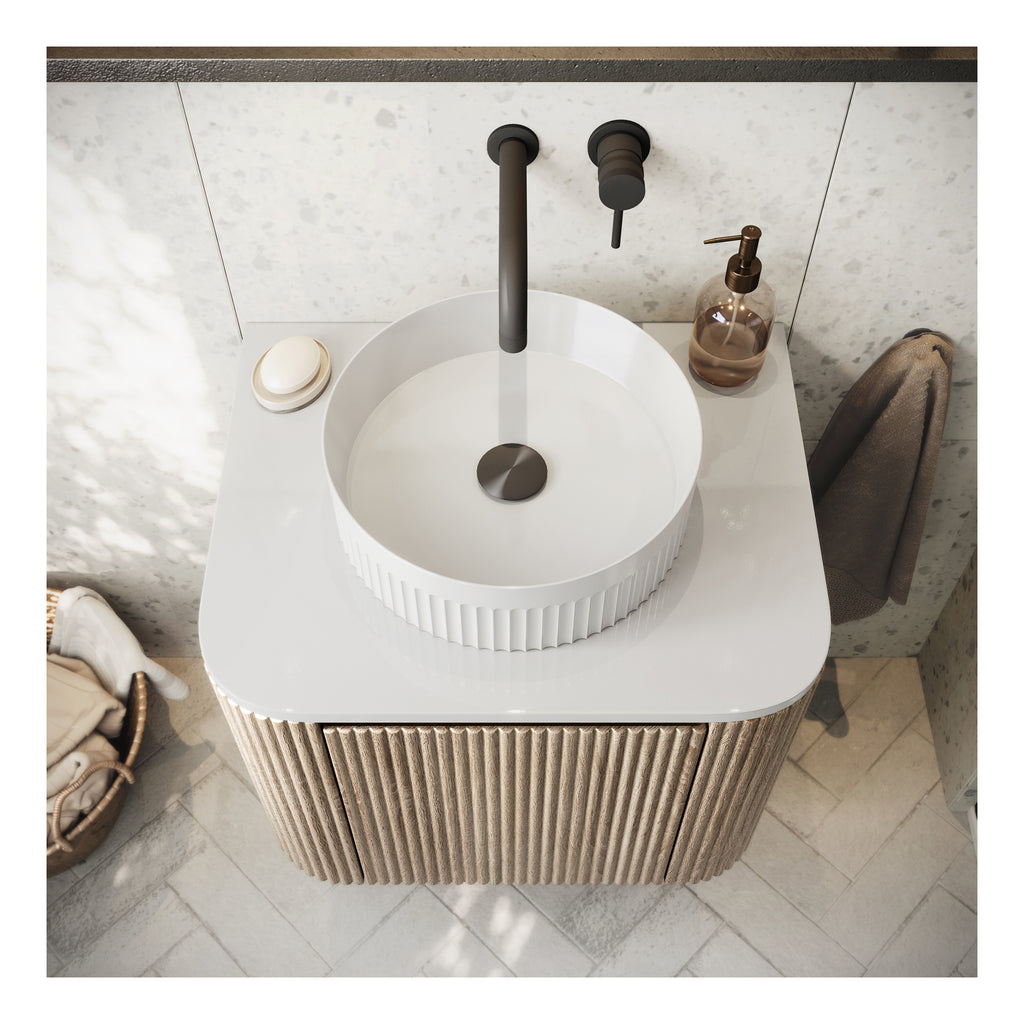 Scudo Fluted 360mm Round Countertop Basin - lifestyle