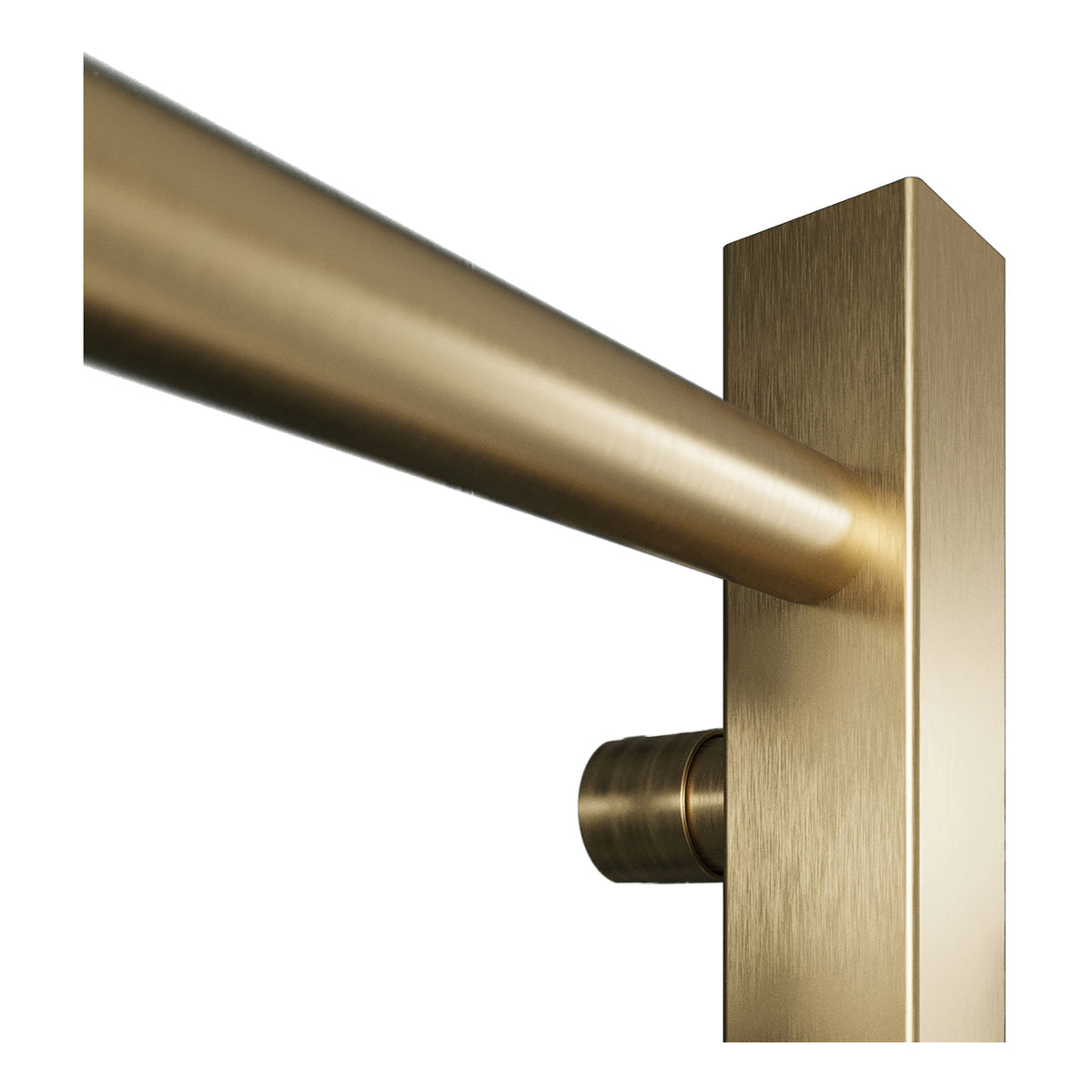 Scudo Vibe Vertical Designer Heated Towel Rail - Brushed Brass bar and upright detail