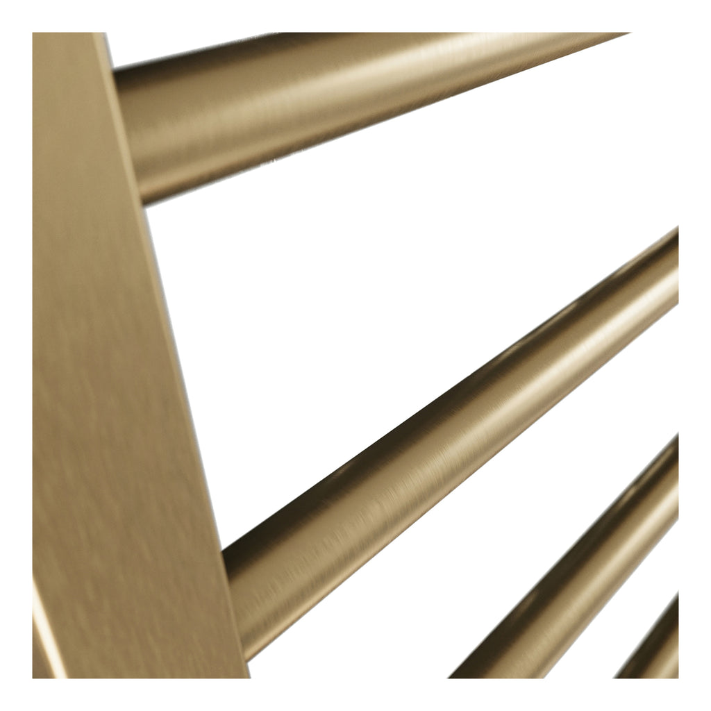 Scudo Vibe Vertical Designer Heated Towel Rail - Brushed Brass bar close-up