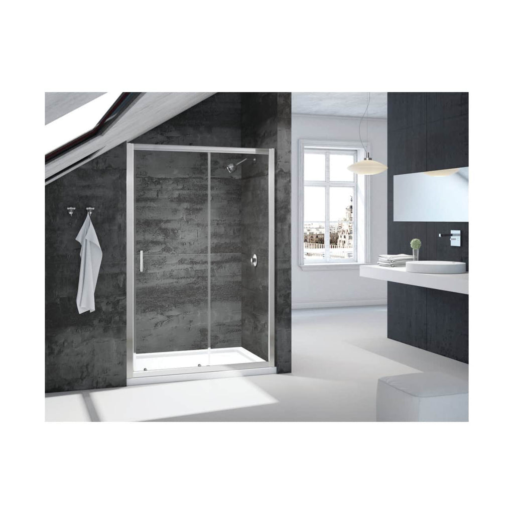 Contemporary bathroom with a glass shower enclosure, dark textured wall panels, and minimalist white fixtures, perfect for modern bathroom design.