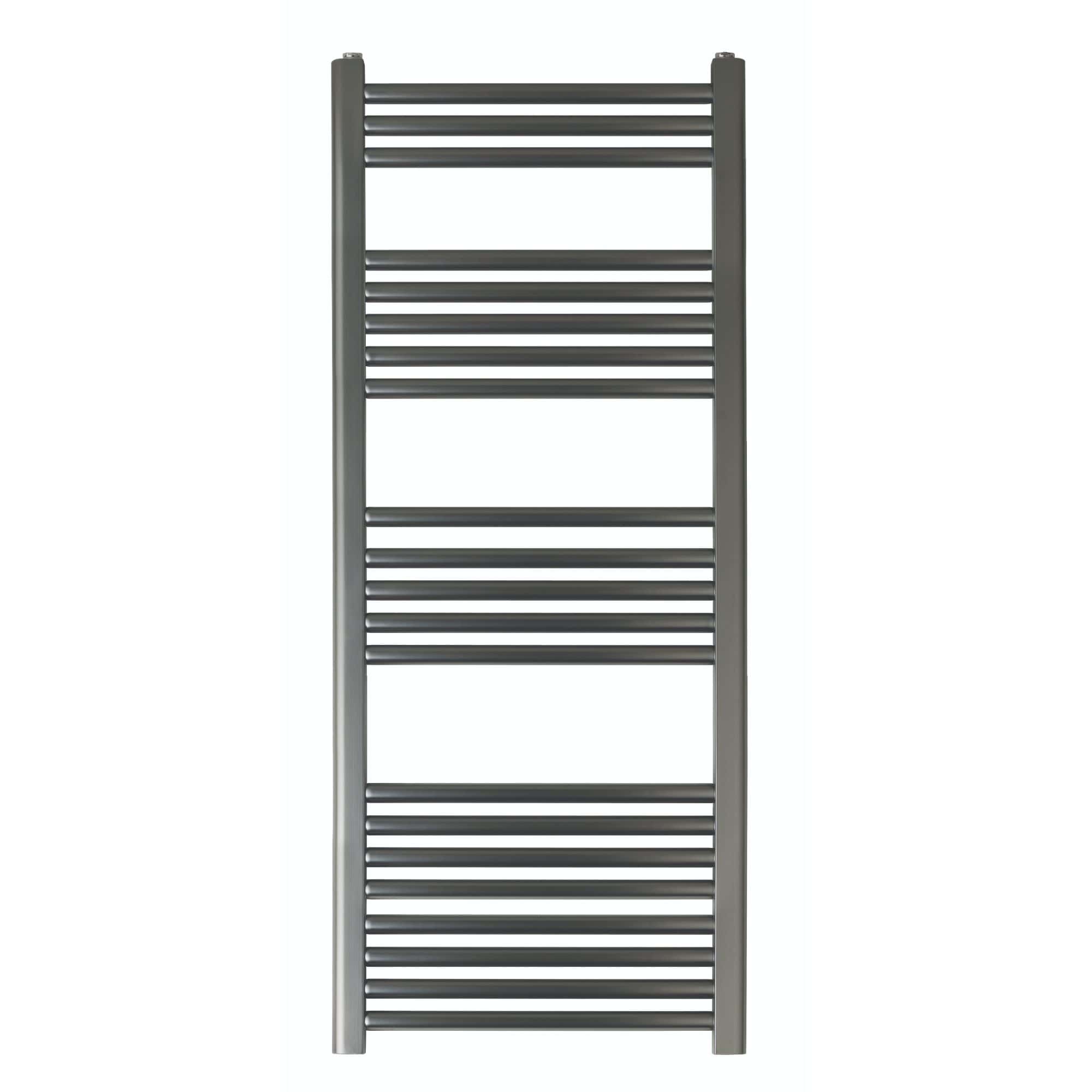 Warm grey towel radiator for modern bathroom heating and towel drying. Durable and stylish, perfect for contemporary bathroom designs.