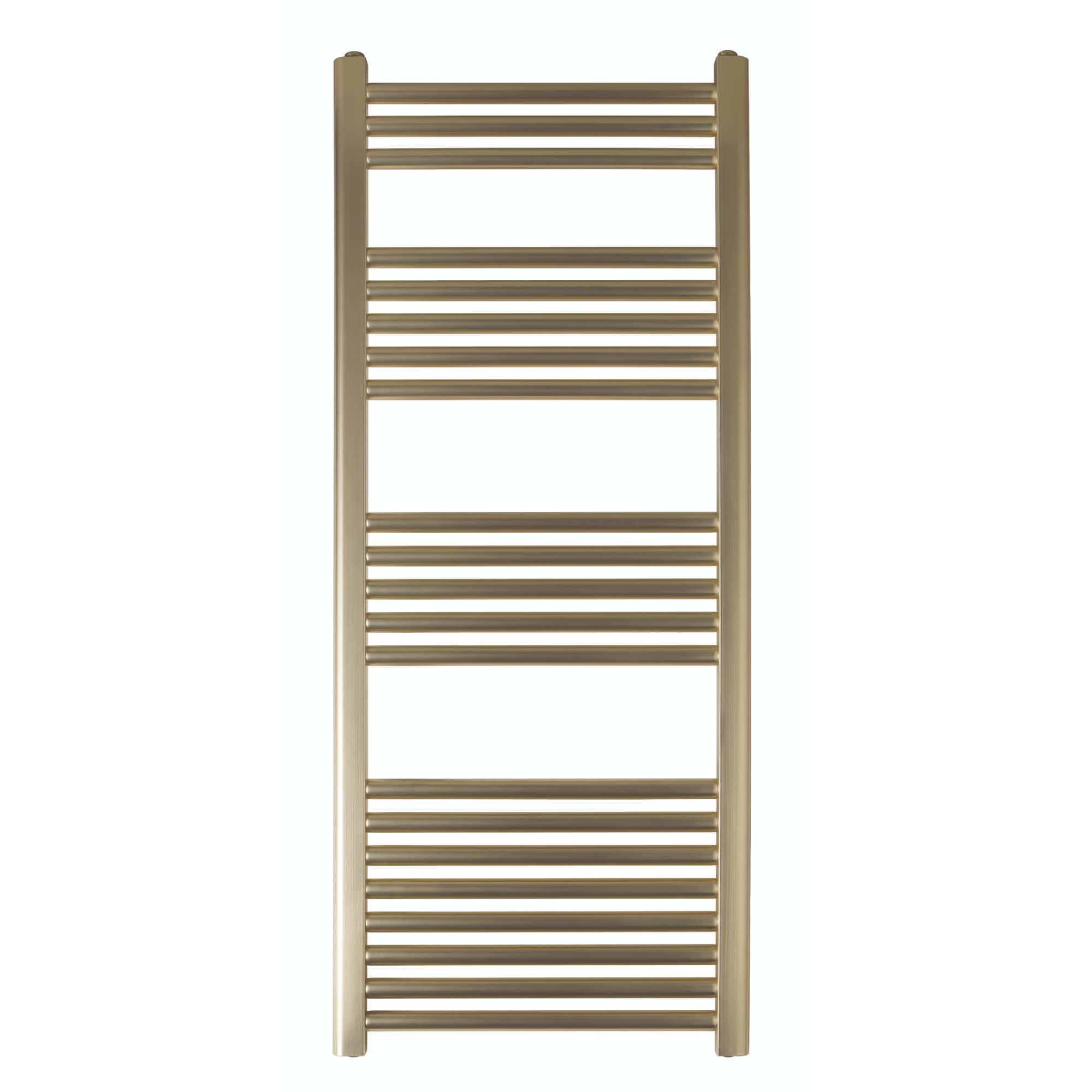 Radiator towel rail in a modern, beige finish, ideal for bathroom heating and drying towels, providing a sleek and functional addition to Bubly Bathrooms.