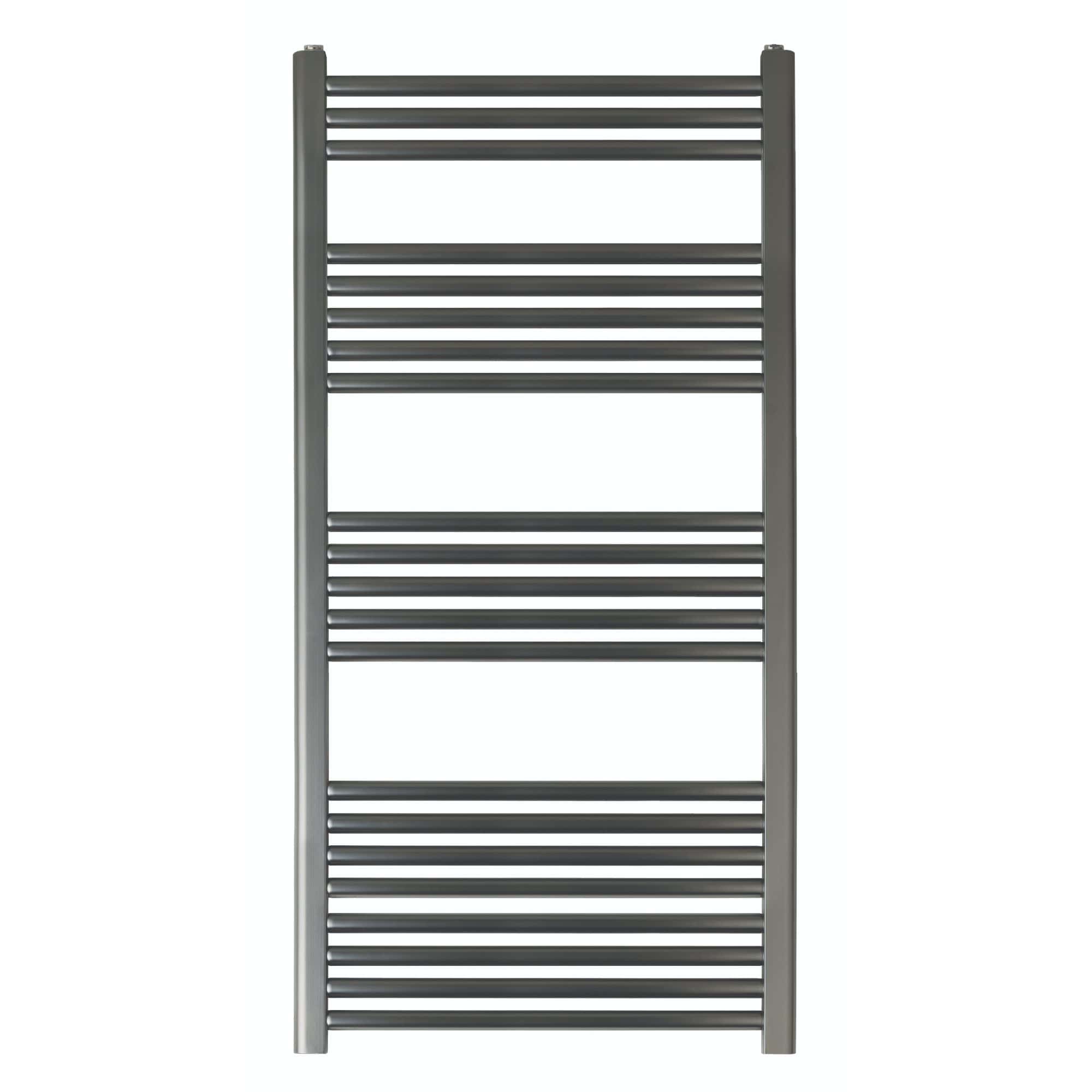Polished chrome towel radiator for bathroom heating and drying towels. Modern, space-saving design ideal for contemporary bathroom interiors. Durable and easy to install.
