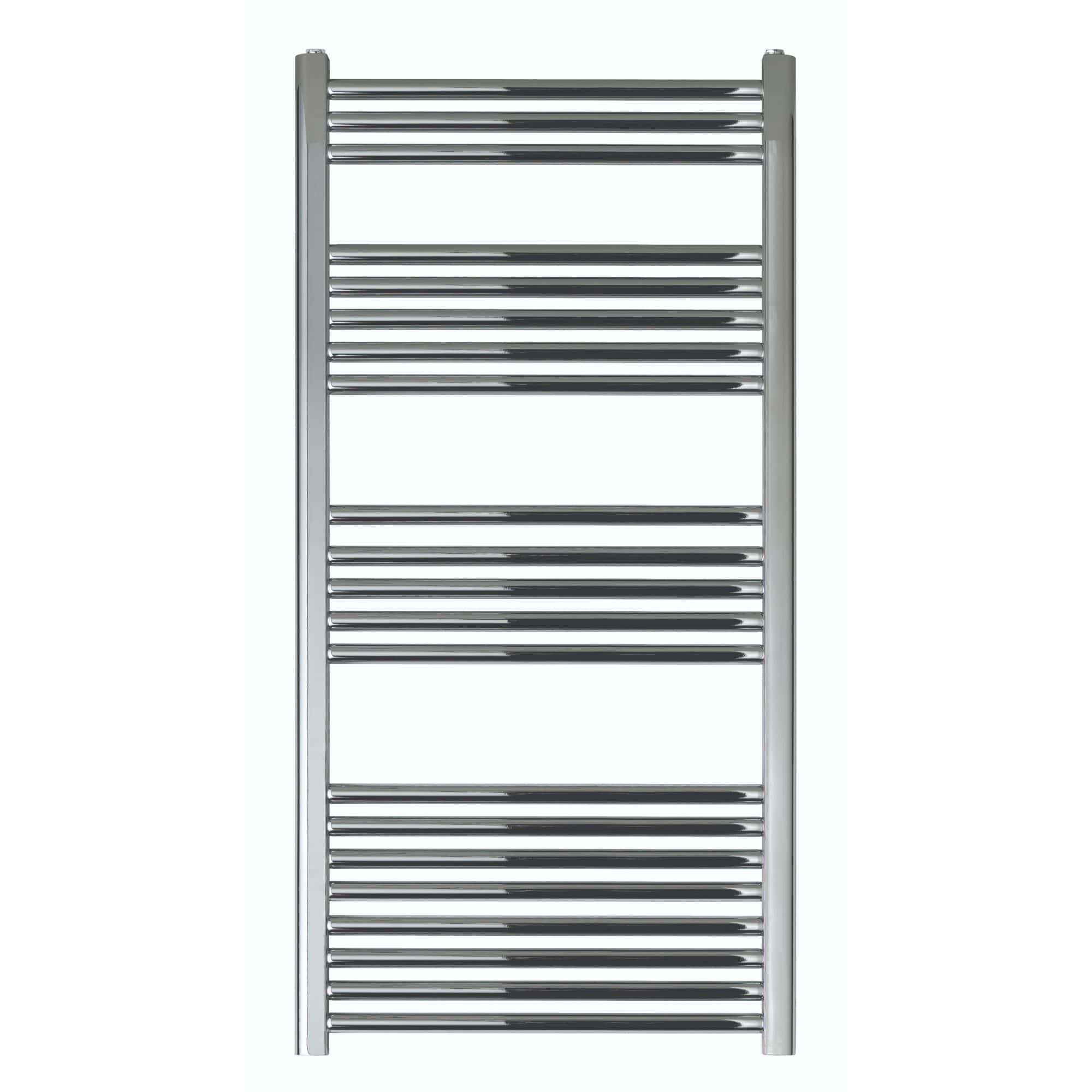 Shower towel radiator in chrome finish, contemporary bathroom heating and heating towel rail, modern design for stylish bathroom heating solutions.