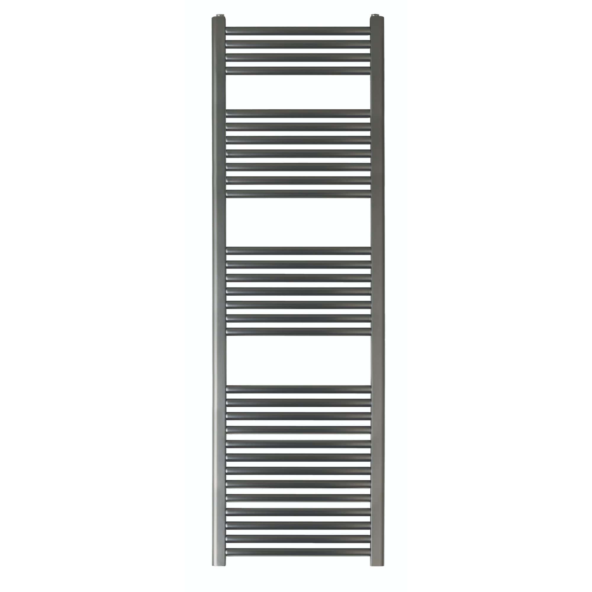 Radiator towel rail in modern grey finish, ideal for bathroom heating and drying towels, with a sleek vertical design and multiple bars for practicality and style.