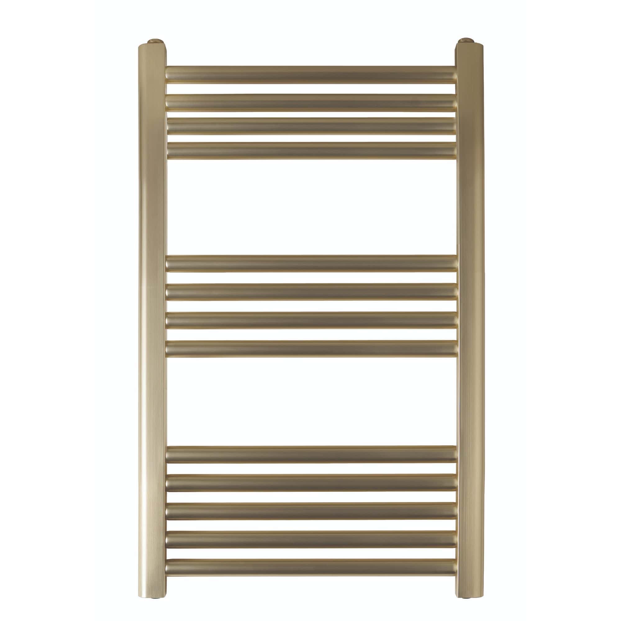 Polished brass radiator towel rail for luxury bathroom heating and drying towels. Durable, stylish, and easy to install, perfect for modern bathrooms and spa spaces.
