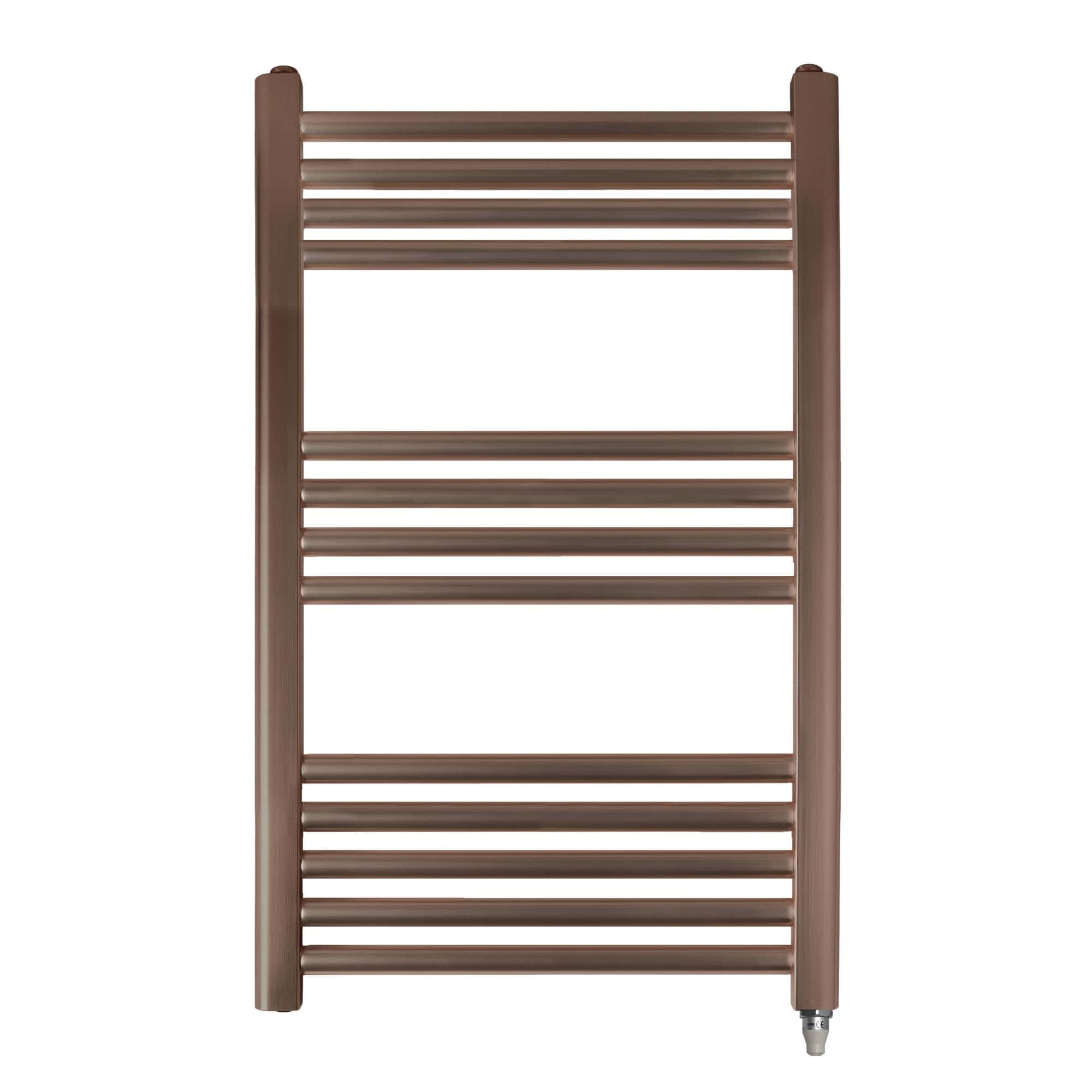 Stylish brown heated towel radiator with multiple horizontal bars, perfect for bathroom heating and towel drying. Modern design by Bubly Bathrooms for a comfortable bathroom experience.