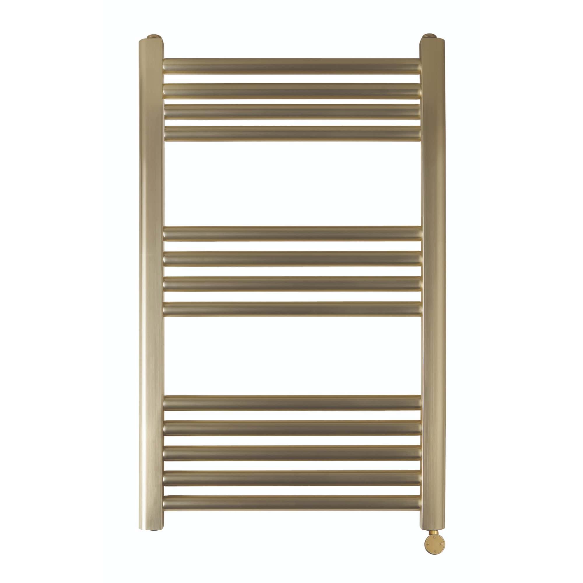 Warm beige towel radiator with horizontal bars, suitable for modern bathrooms, easy to install, and energy-efficient heating. Designed for luxury and functionality in contemporary bathroom spaces.