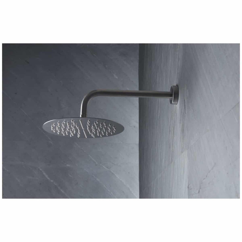 Sleek stainless steel walk-in shower head with modern design, ideal for luxurious bathroom remodels, featuring a rainfall shower experience for relaxation.