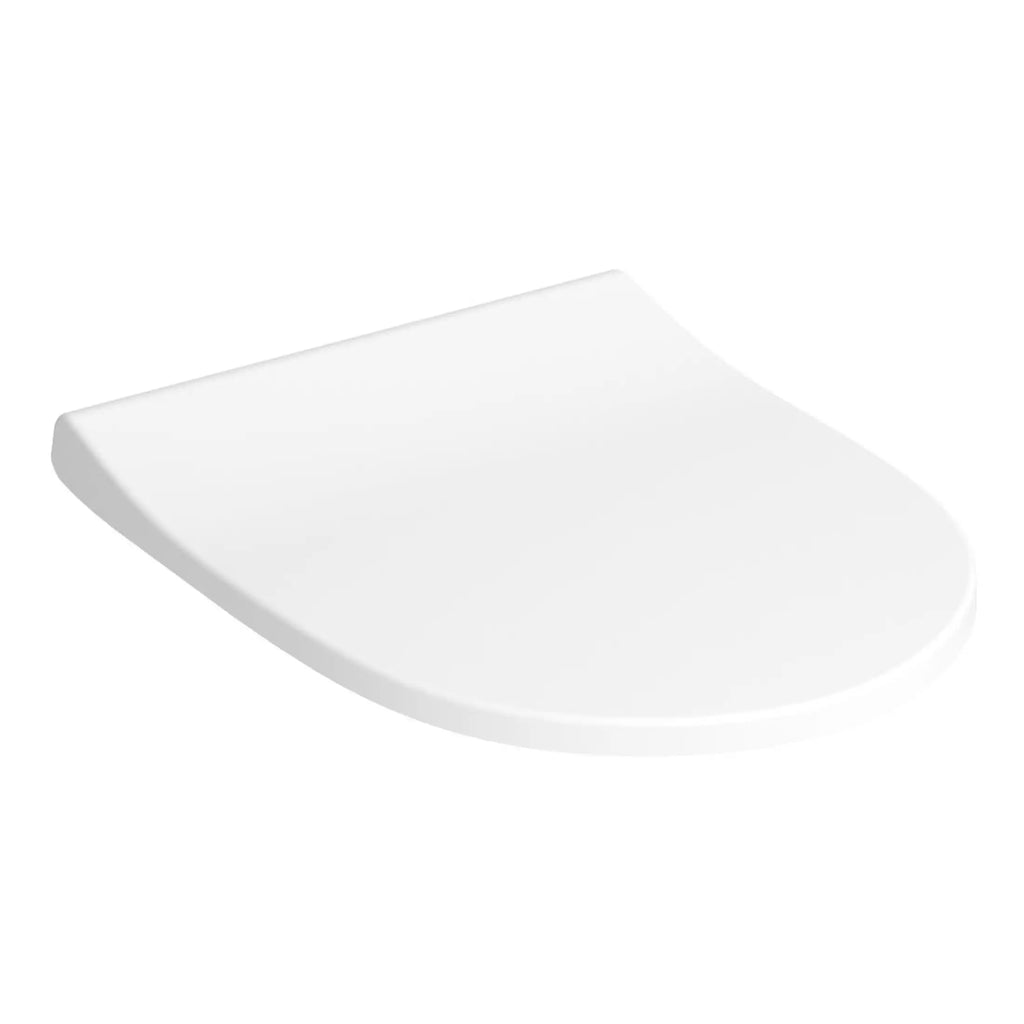 White modern bathroom wall-mounted toilet seat with soft-close lid, sleek design, and hygienic finish, perfect for contemporary bathrooms and easy to install.