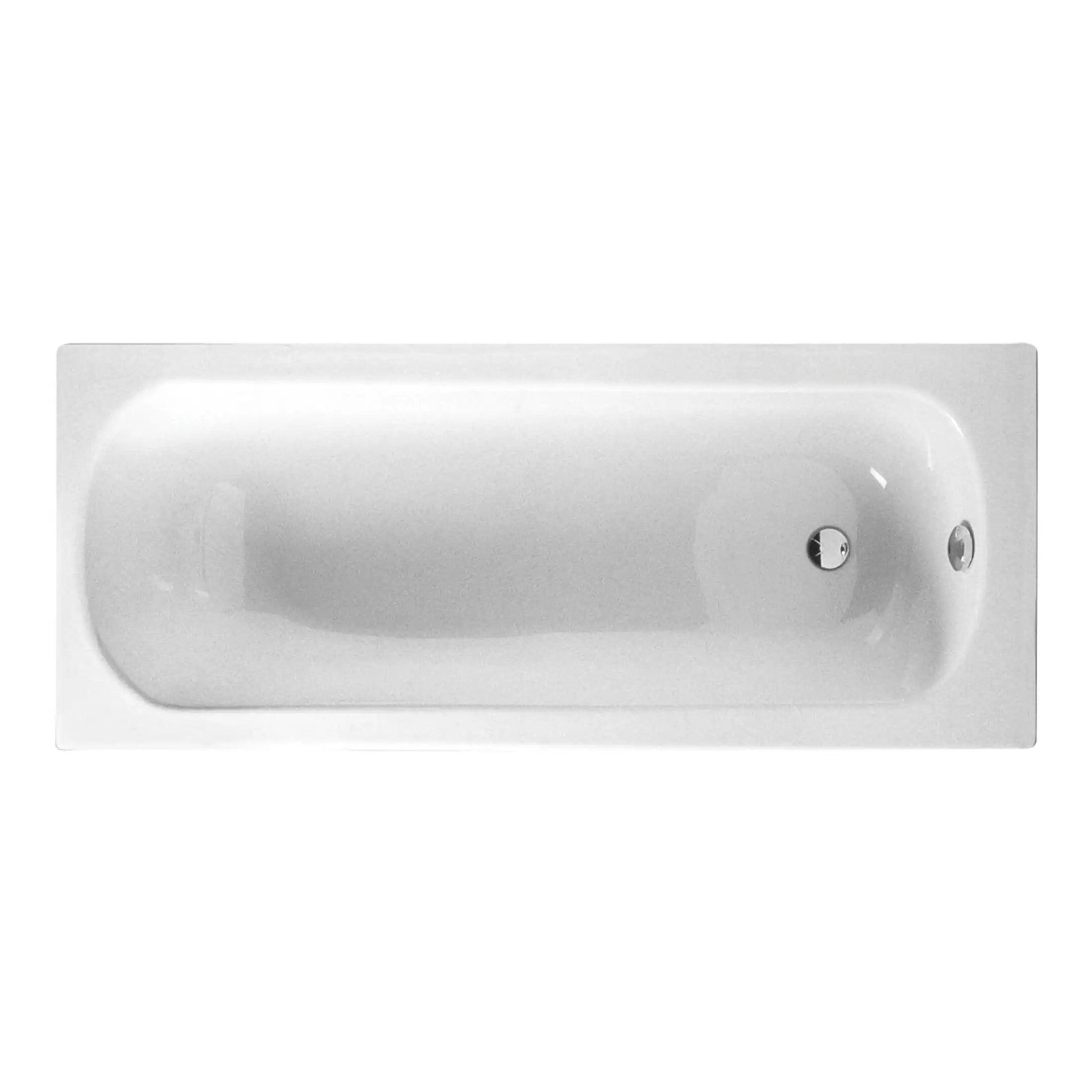 Shower bath with clean white acrylic finish, internal dimensions suitable for relaxing baths, featuring durable chrome-finished drain and overflow for a sleek modern look.