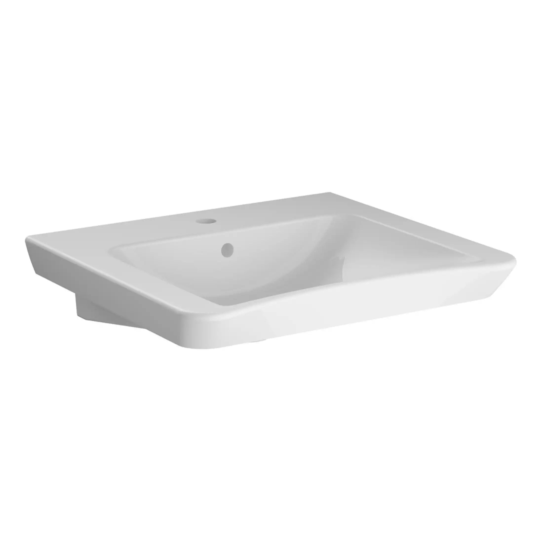 S Table Basin with integrated overflow and tap hole, white ceramic washbasin for bathroom vanity units and modern bathroom design.